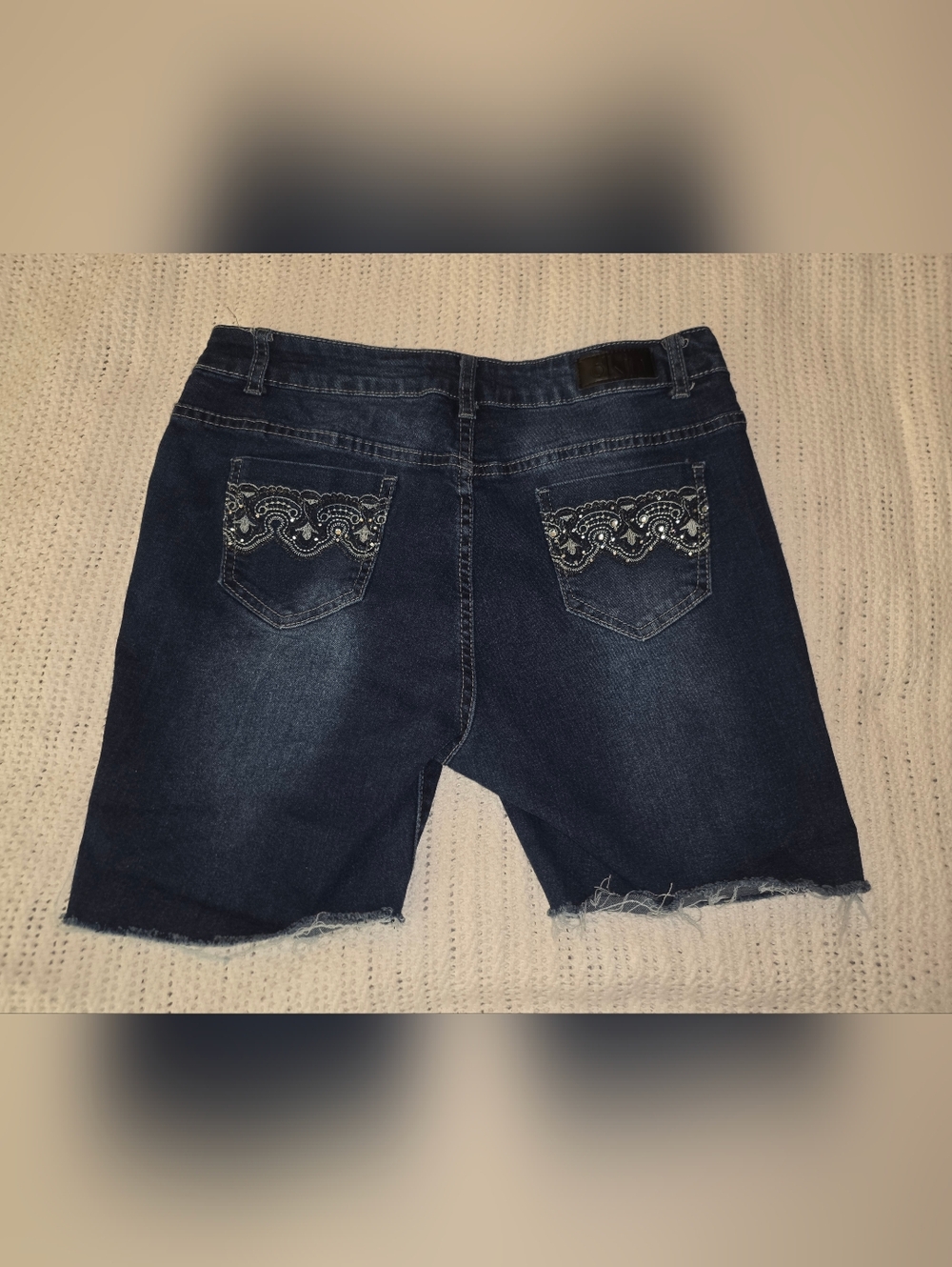 DKIN Medium Rise Studded Embroidered Burmuda Shorts